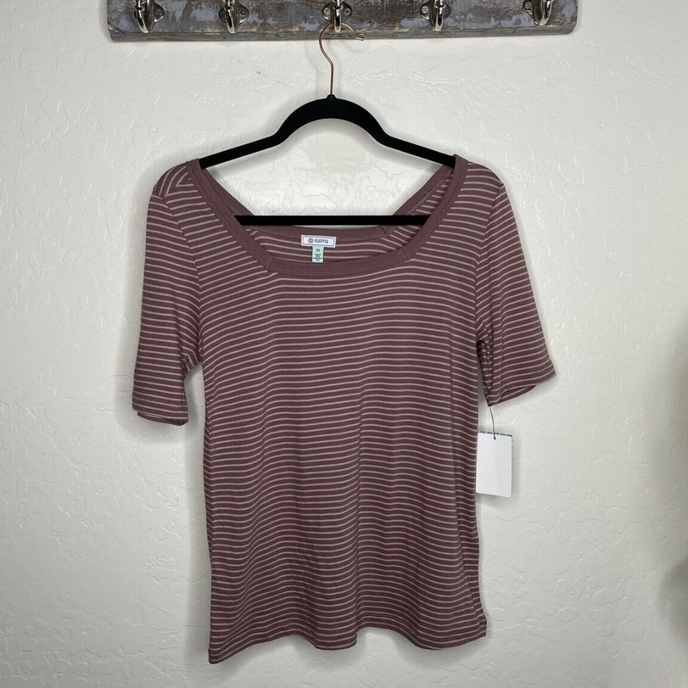 Susina Square Neck Short Sleeve Striped T-Shirt